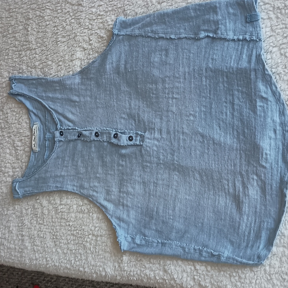 Light Blue Sleeveless Henley Top - Unbranded